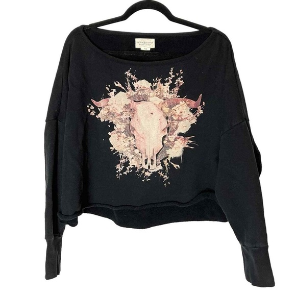 Denim & Supply Ralph Lauren Crop Floral Steer Sweatshirt Crochet Back RARE Med - Picture 1 of 6